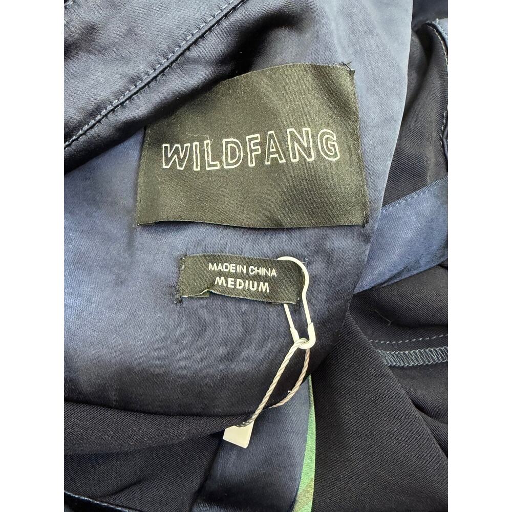 Wildfang The Empower Satin Shirt Dress Navy Blue Green Contrast Trim Medium Mod - Picture 9 of 11